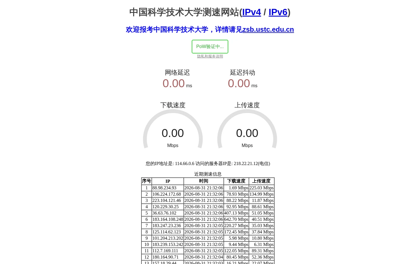 中国科学技术大学测速网站 页面快照